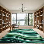 Deep Emerald Green Abstract Swirls Rug