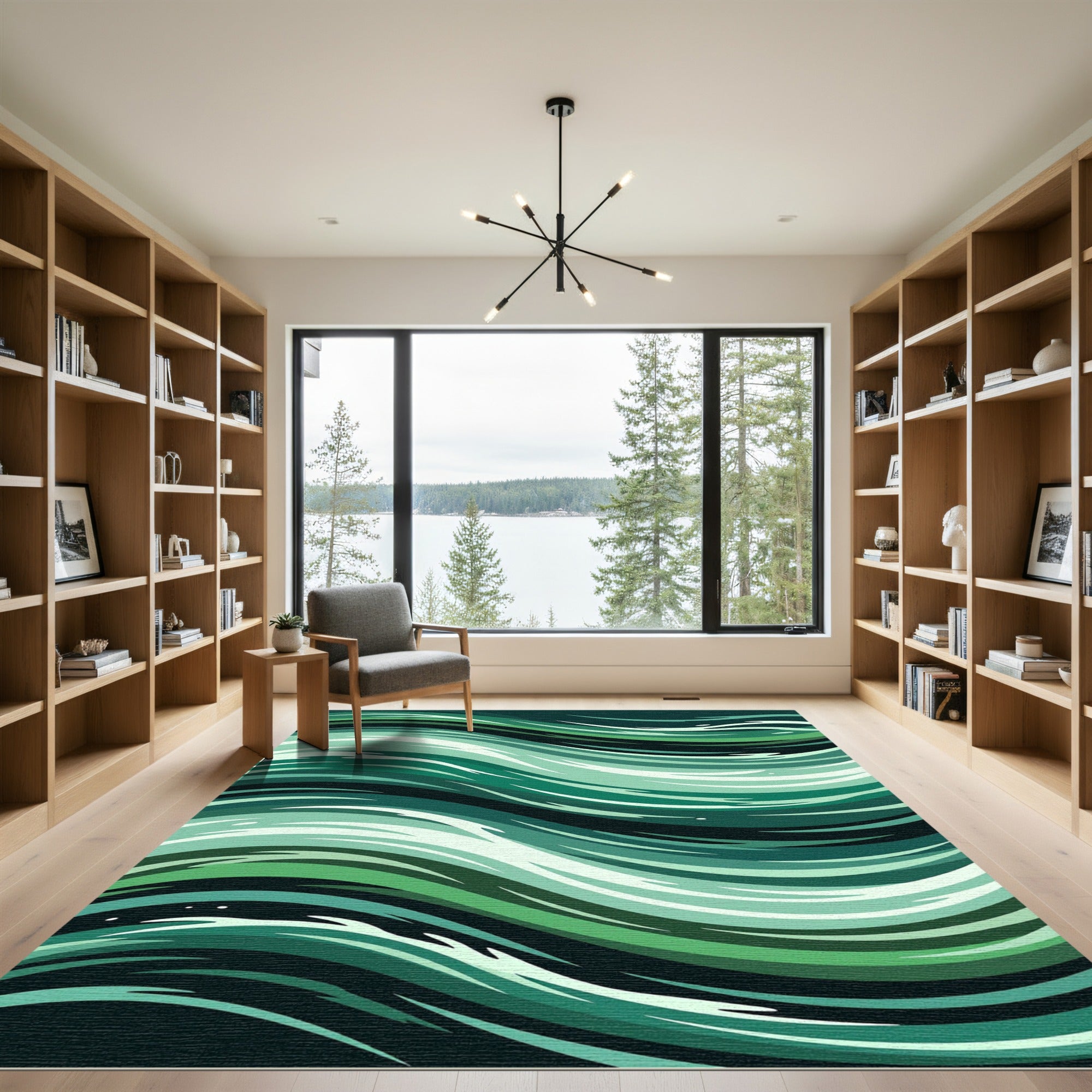Deep Emerald Green Abstract Swirls Rug