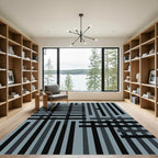 Modern Slate Geometric Charcoal Grid Rug