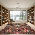 Elegant Coral Floral Damask Scroll Rug