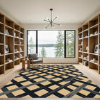 Tan Black Gray Diagonal Weave Rug
