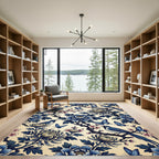 Blue Floral Chinoiserie Bird and Butterfly Rug