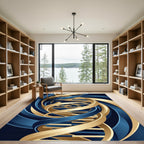 Abstract Gold and Navy Helix Spiral Rug