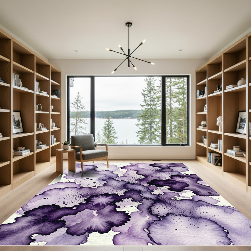 Ethereal Plum Watercolor Ink Wash Rug