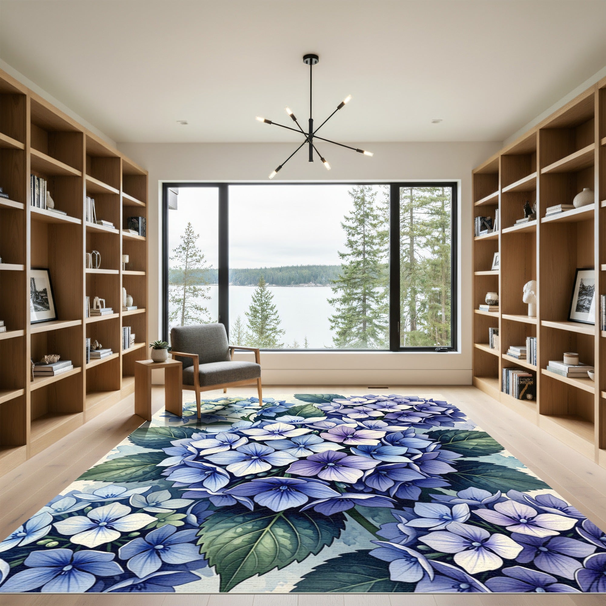 Vintage Blue Hydrangea Floral Branches Rug