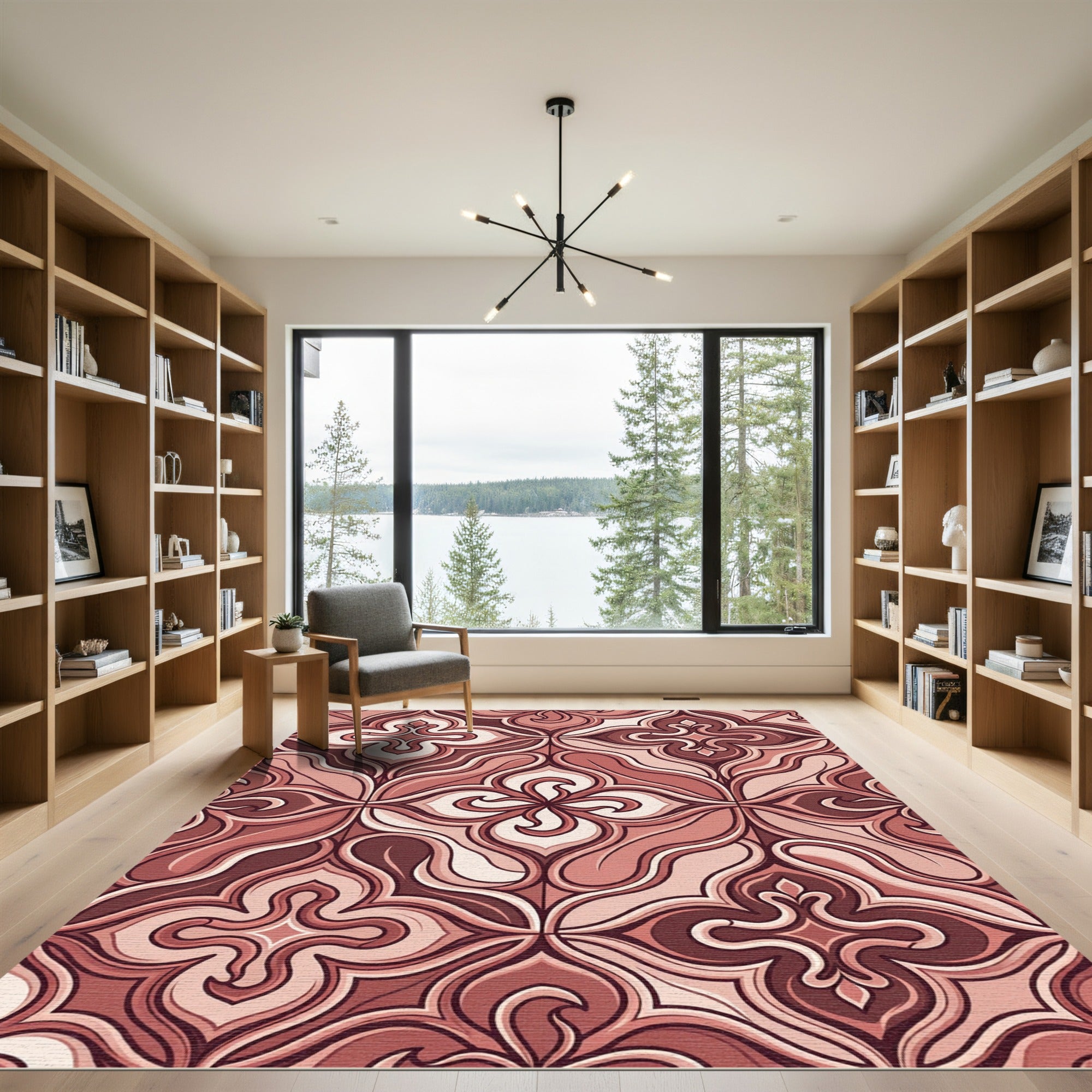 Crimson Floral Curving Arch Medallion Rug