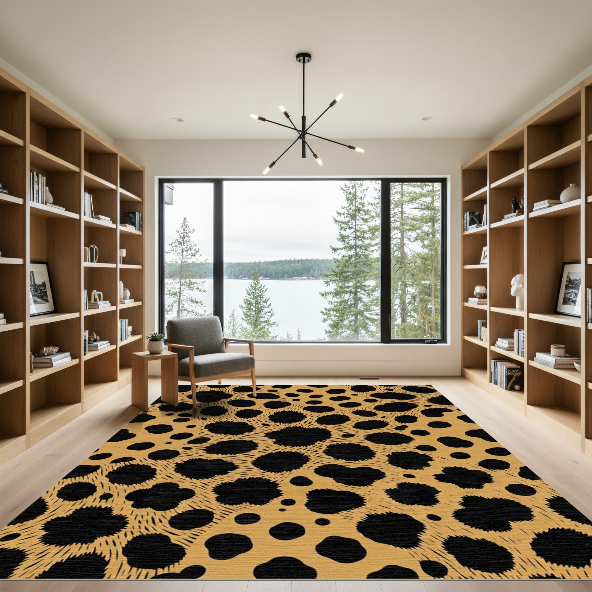 Golden Black Spotted Cheetah Print Rug