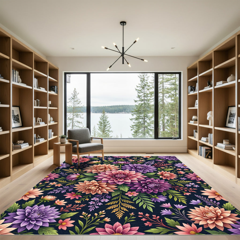 Vibrant Dahlia Botanical Garden Floral Rug