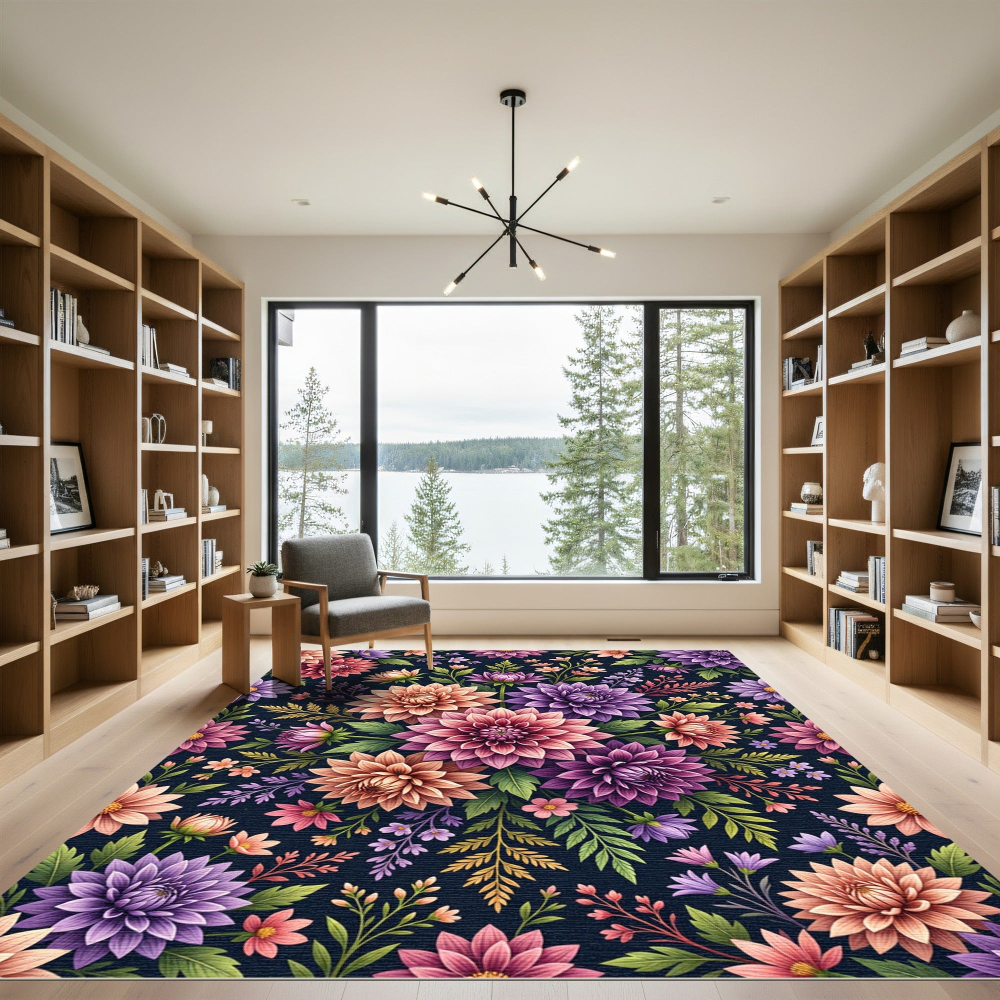 Vibrant Dahlia Botanical Garden Floral Rug