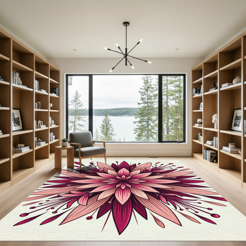 Crimson Pink Blooming Radial Floral Rug