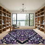 Elegant Purple Damask Ornate Medallion Rug