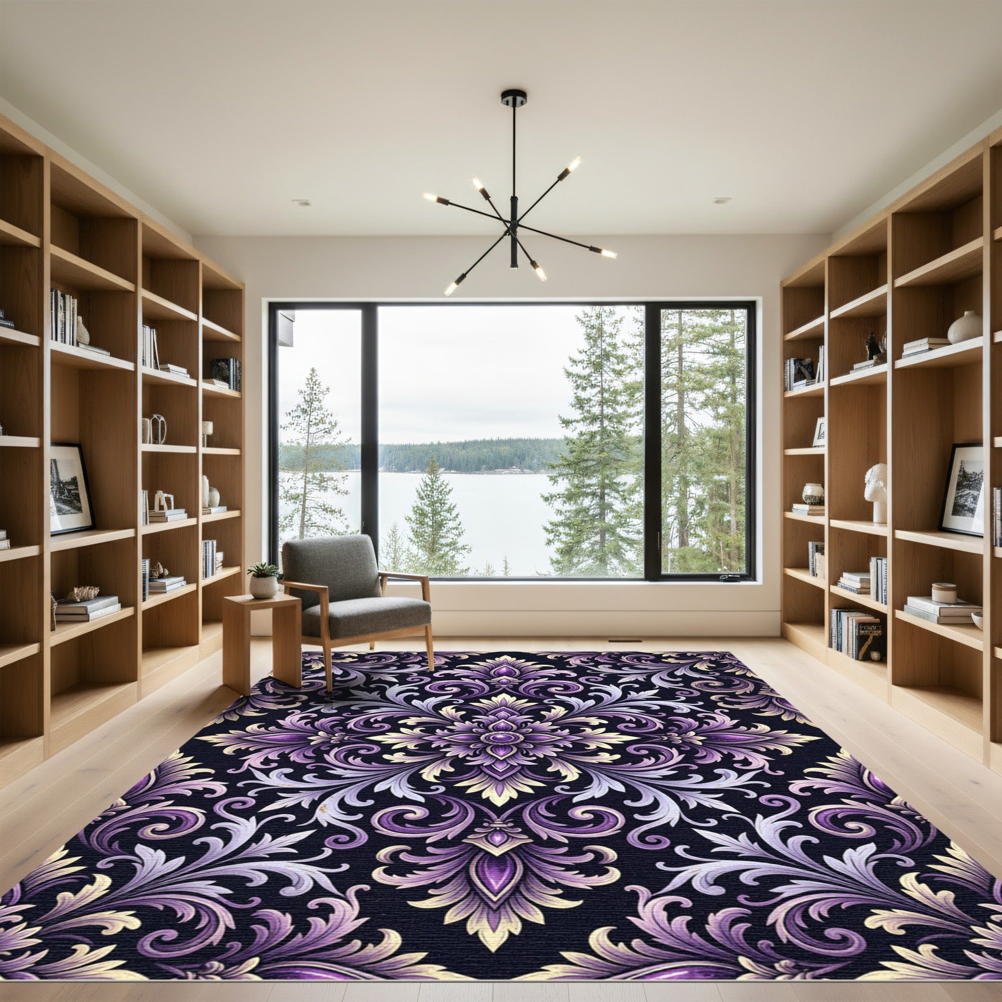 Elegant Purple Damask Ornate Medallion Rug