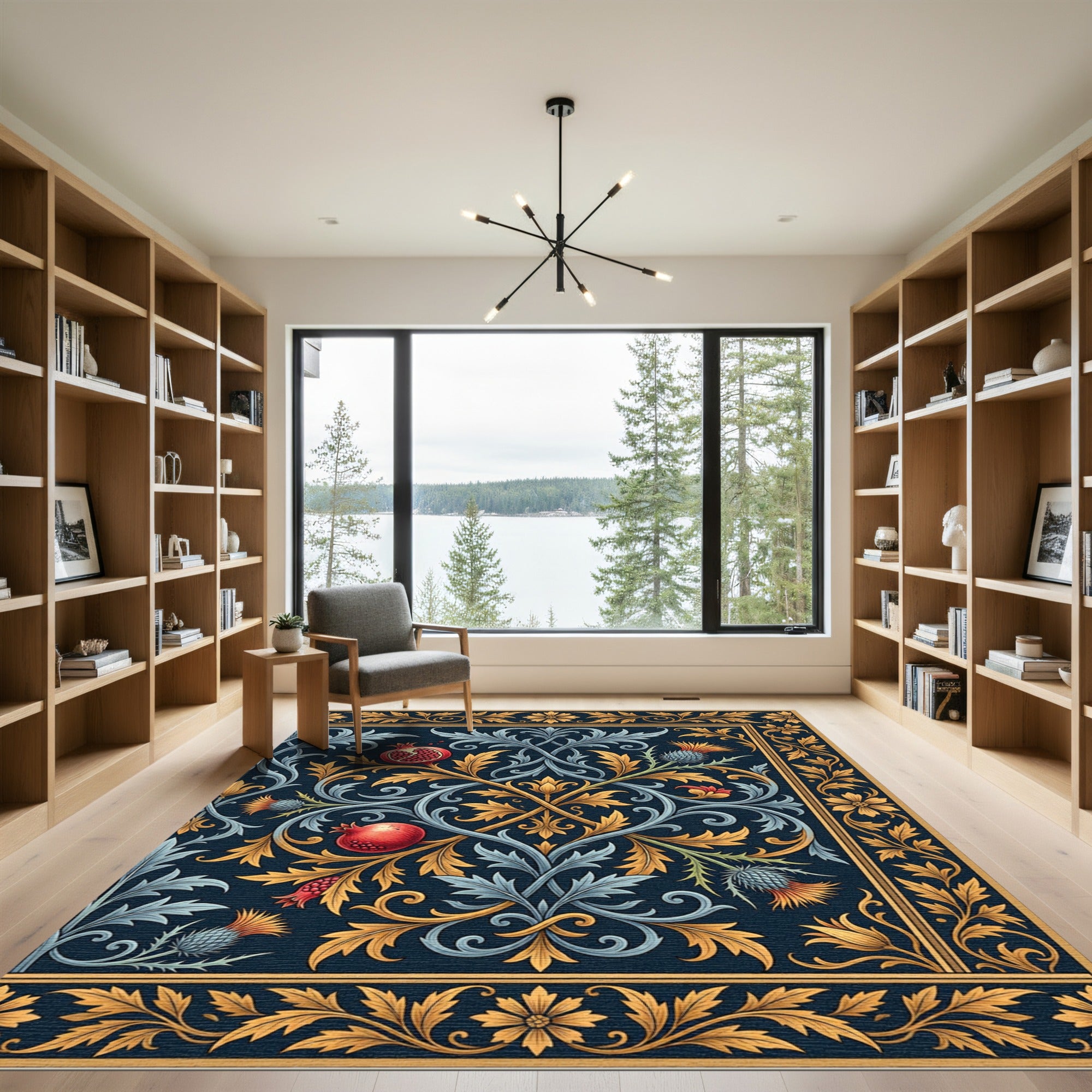Midnight Blue Pomegranate Thistle Botanical Rug