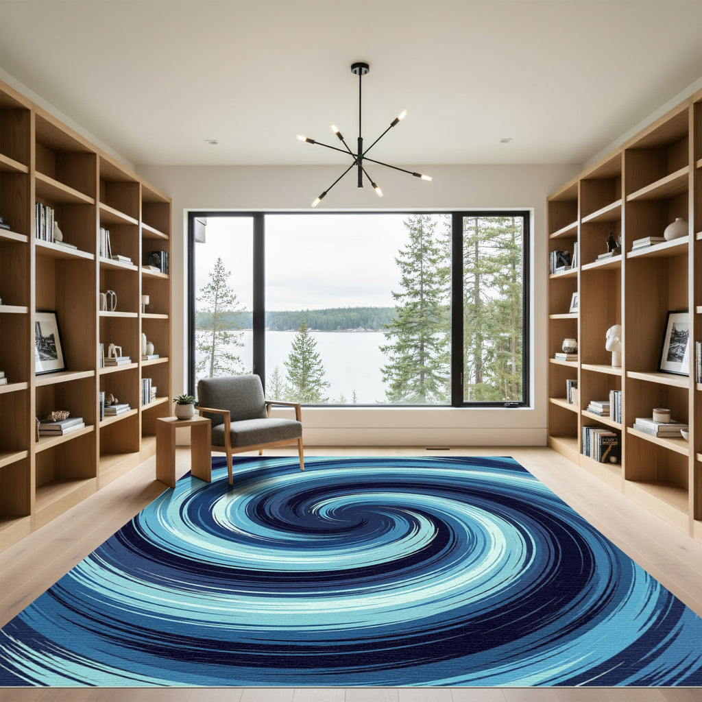 Oceanic Whirlwind Brushstroke Swirl Rug