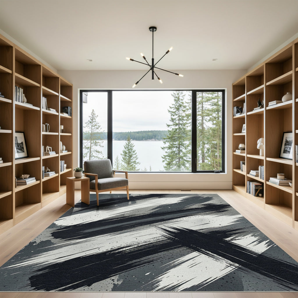Bold Strokes Grayscale Abstract Rug