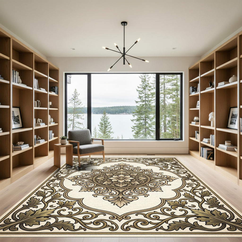 Antique Gold Floral Acanthus Medallion Rug