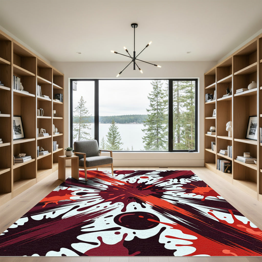 Crimson Red Splatter Burst Rug
