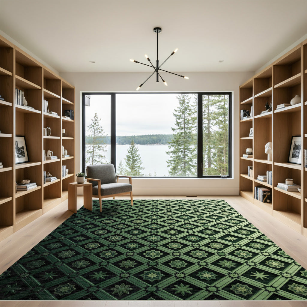 Emerald Green Diamond Floral Medallion Rug