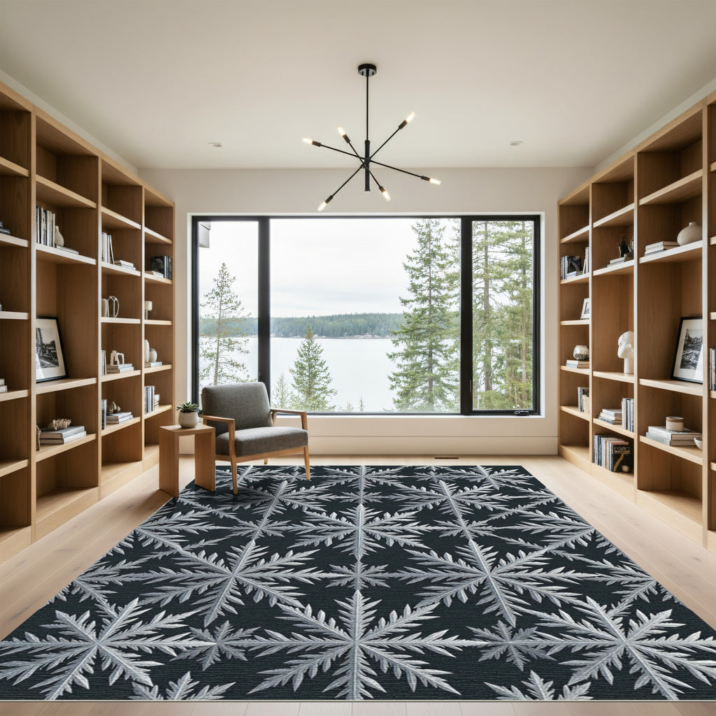Minimalist White Winter Snowflake Geometric Rug