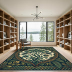 Ornate Teal Botanical Meadow Medallion Rug