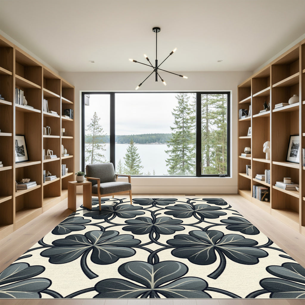 Dark Gray Clover Vine Pattern Rug