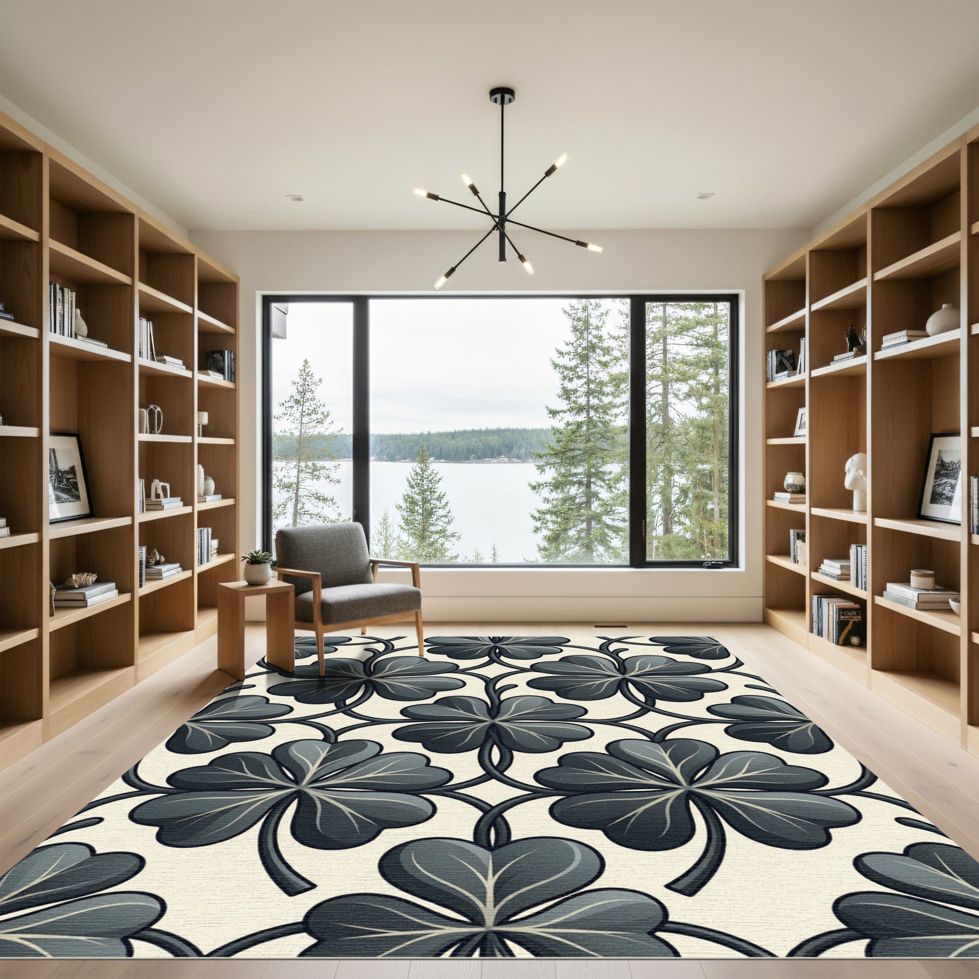 Dark Gray Clover Vine Pattern Rug
