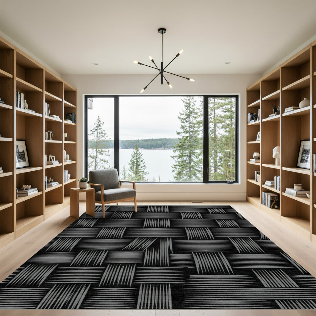 Dark Gray Woven Texture Geometric Rug