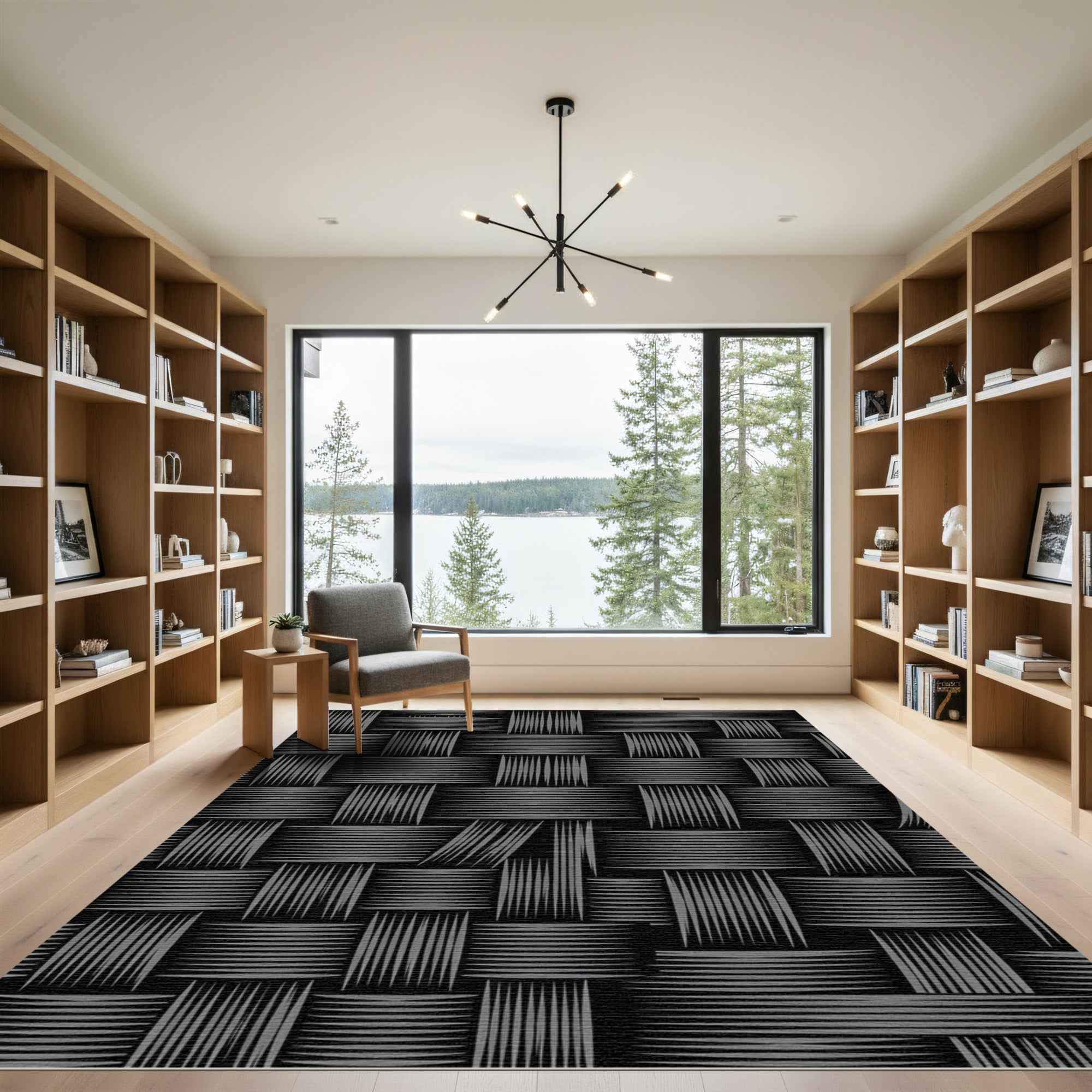 Dark Gray Woven Texture Geometric Rug