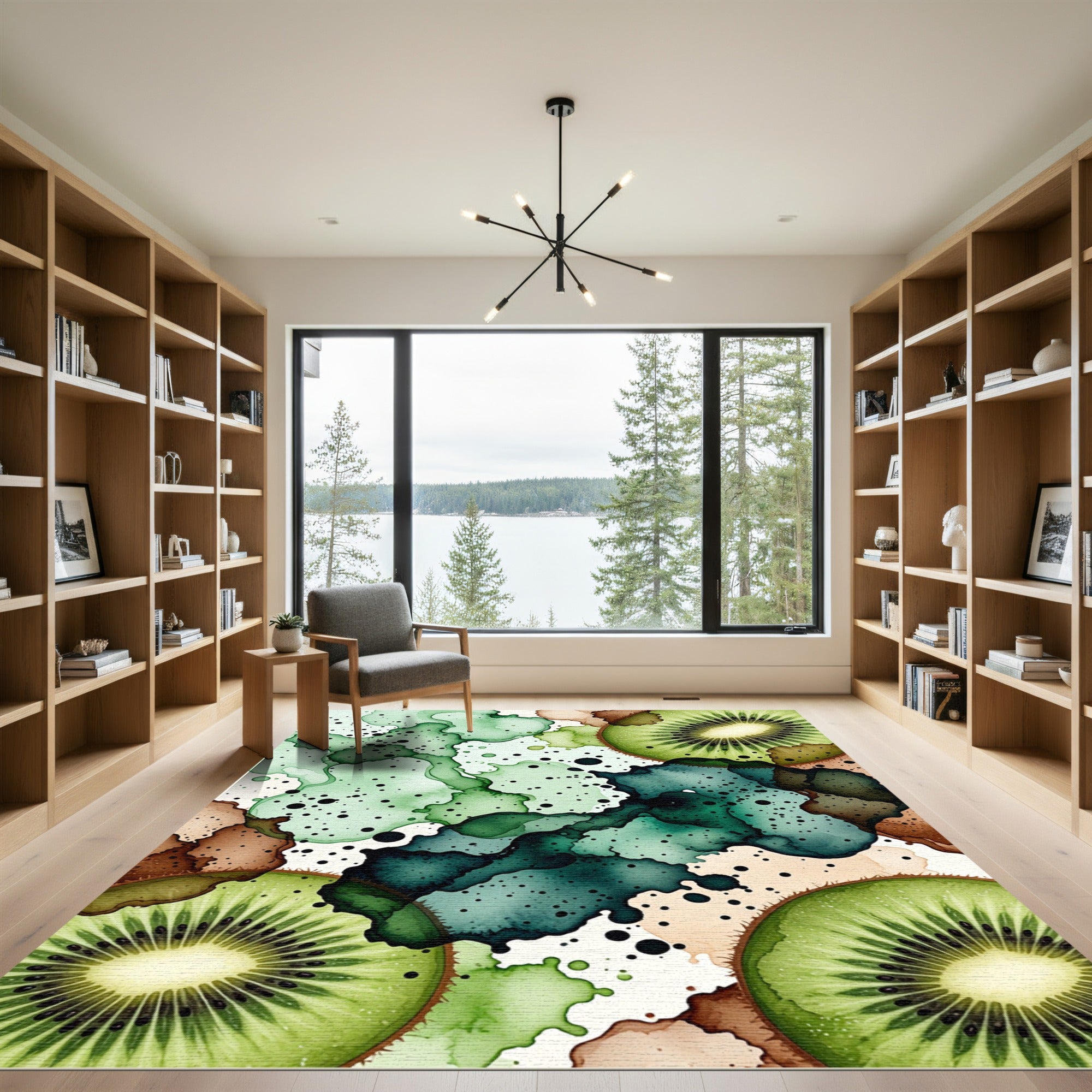 Vibrant Kiwi Slice Abstract Watercolor Rug