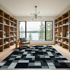 Monochromatic Gray Geometric Block Square Rug