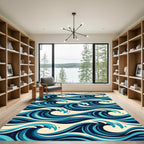 Abstract Navy Blue Ocean Wave Rug