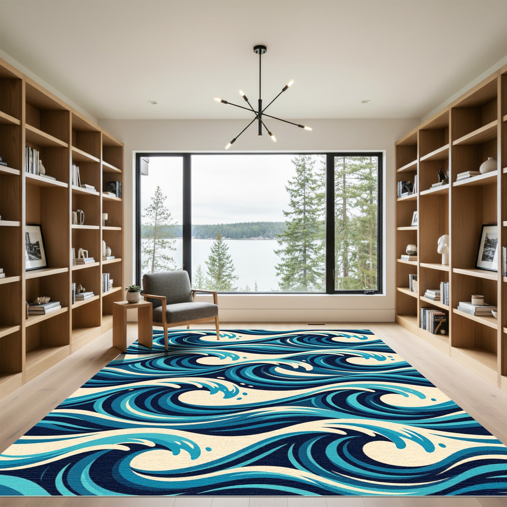 Abstract Navy Blue Ocean Wave Rug