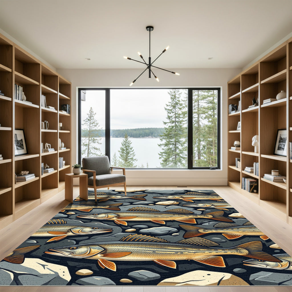 River Fish and Stone Mosaic Rug