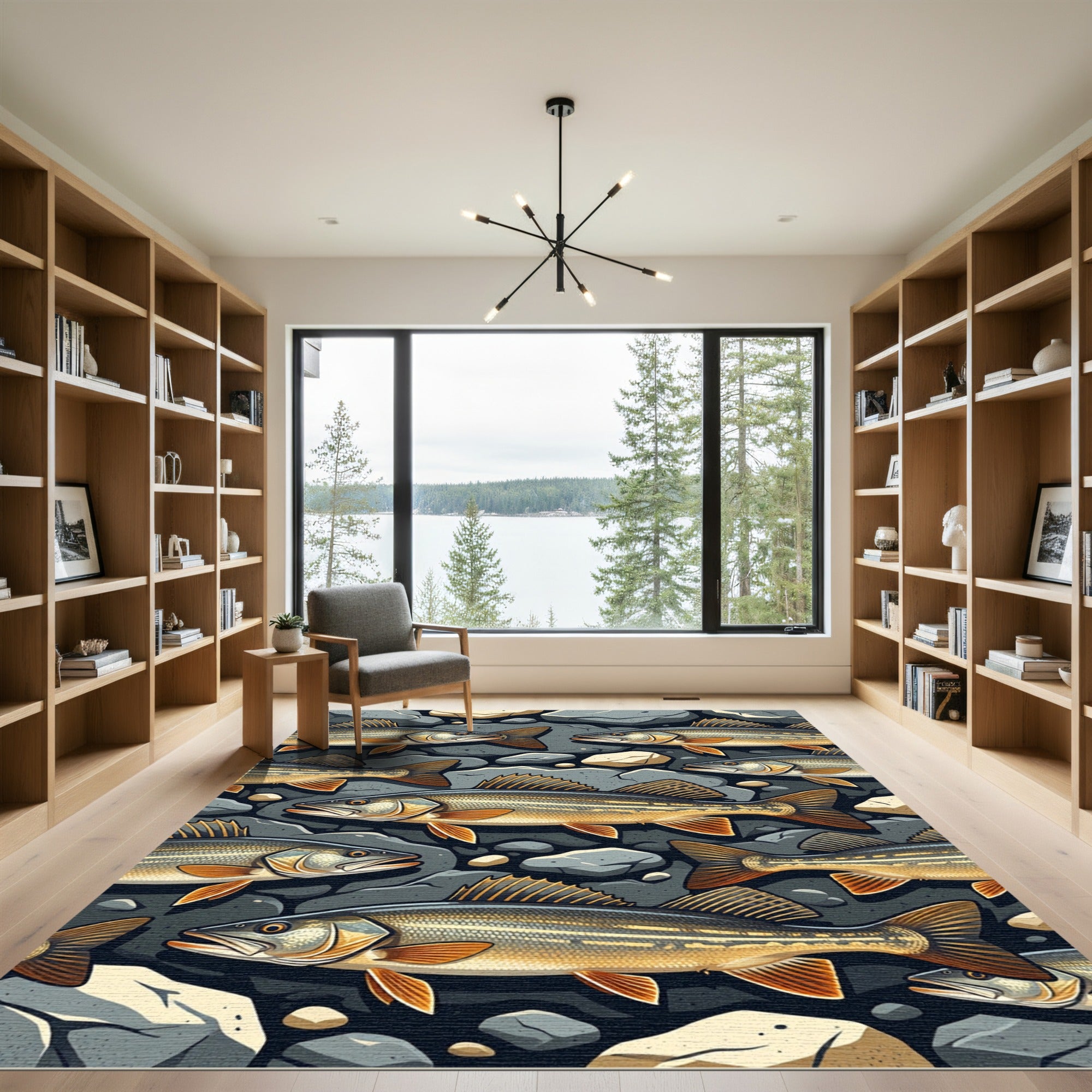 River Fish and Stone Mosaic Rug