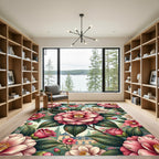 Blushing Camellia Floral Botanical Garden Rug