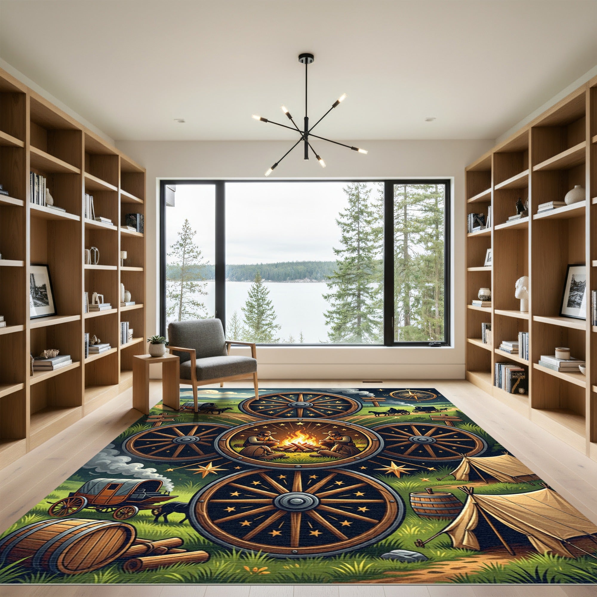 Rustic Frontier Wagon Wheel Celestial Rug