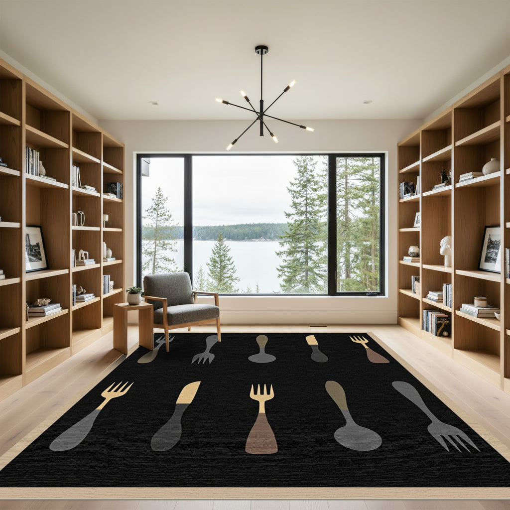Minimalist Black Cutlery Collection Rug