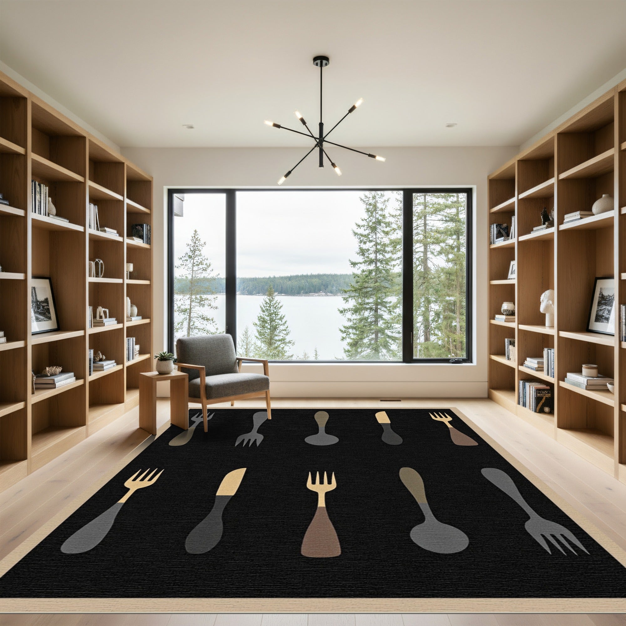 Minimalist Black Cutlery Collection Rug