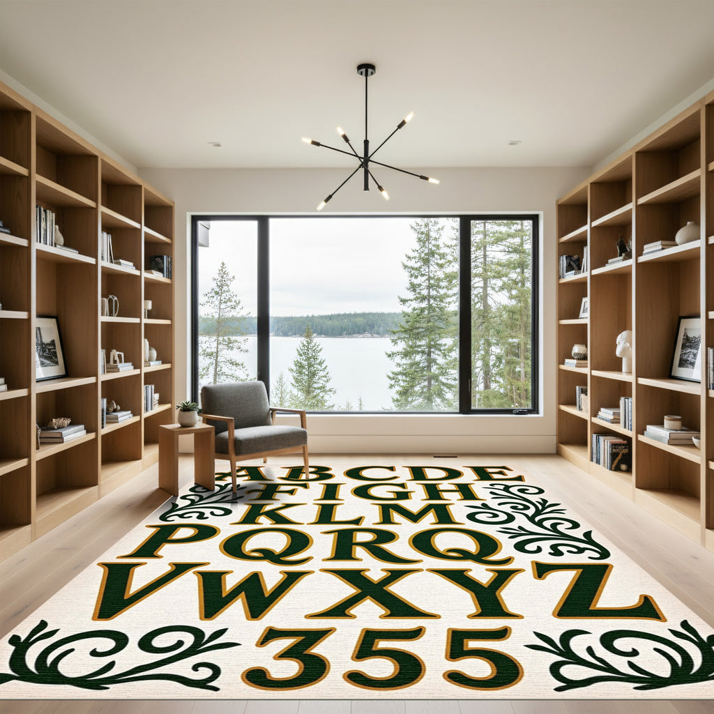 Ornate Emerald Alphabet Scrollwork Rug