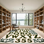 Ornate Emerald Alphabet Scrollwork Rug