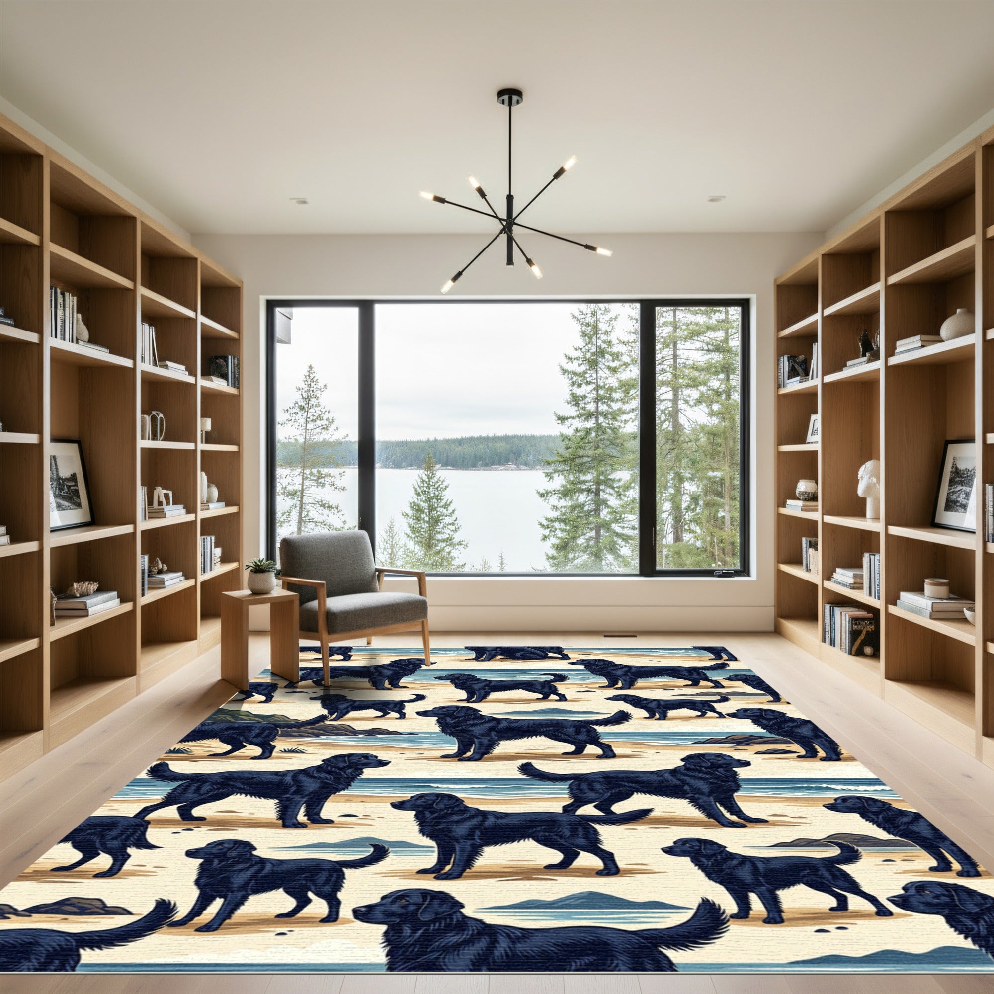 Coastal Black Labrador Retriever Beach Scene Rug