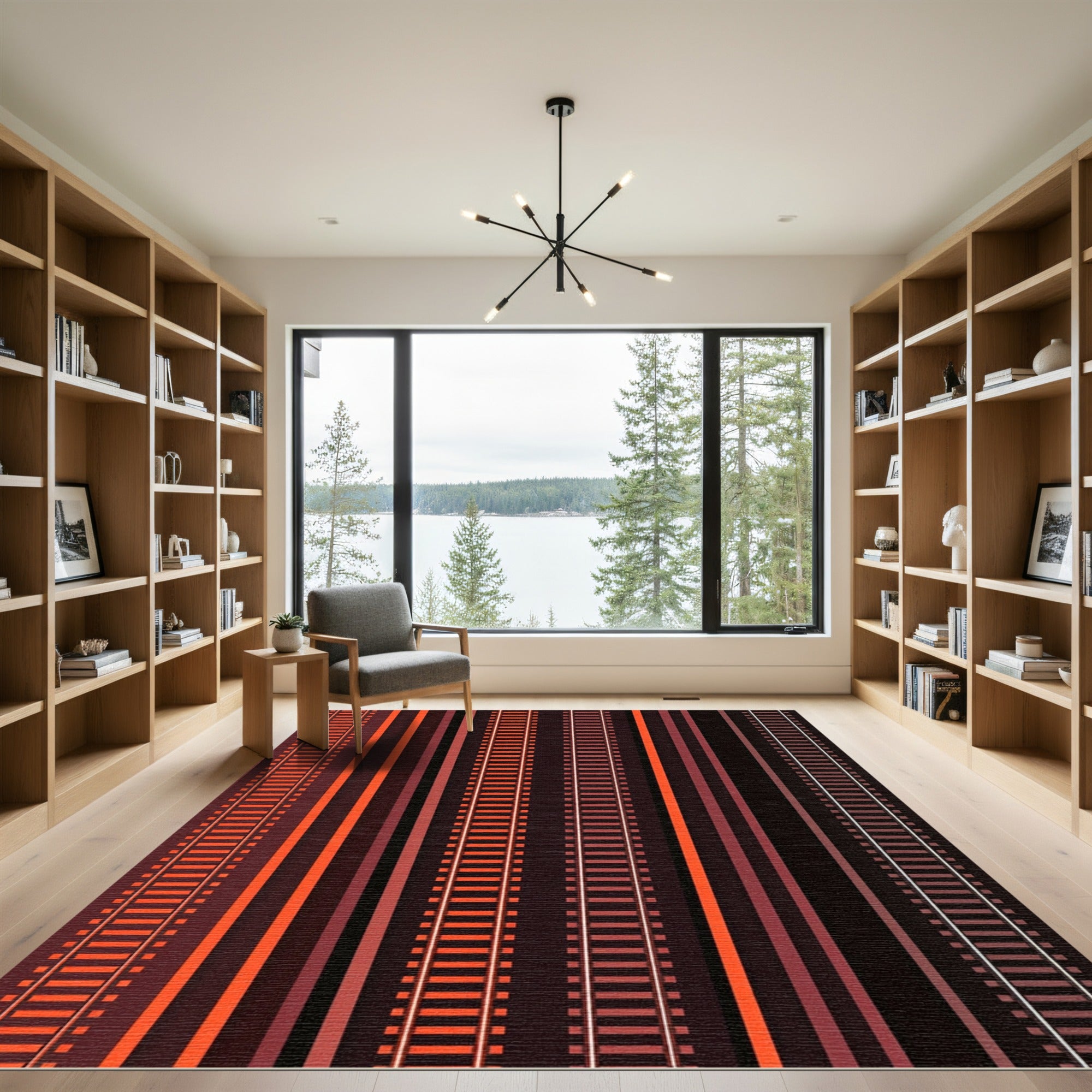 Warm Tones Abstract Railway Stripes Rug