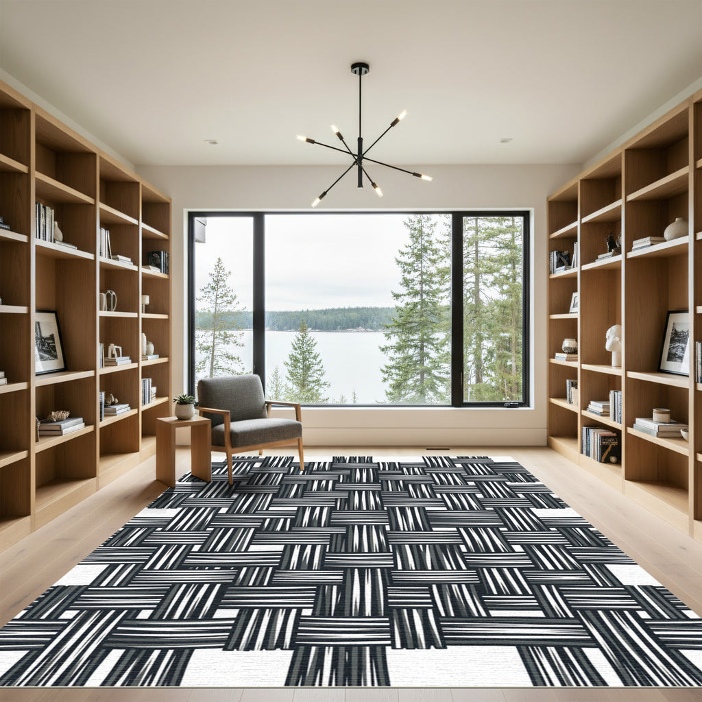 Monochromatic Woven Texture Grid Rug