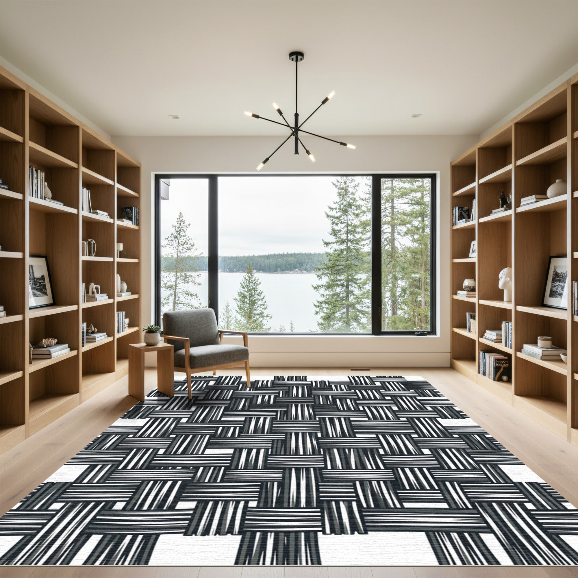 Monochromatic Woven Texture Grid Rug