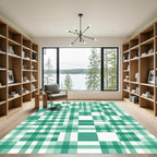 Green White Plaid Geometric Square Arrangement Rug