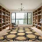 Sophisticated Gold Geometric Hexagon Rug
