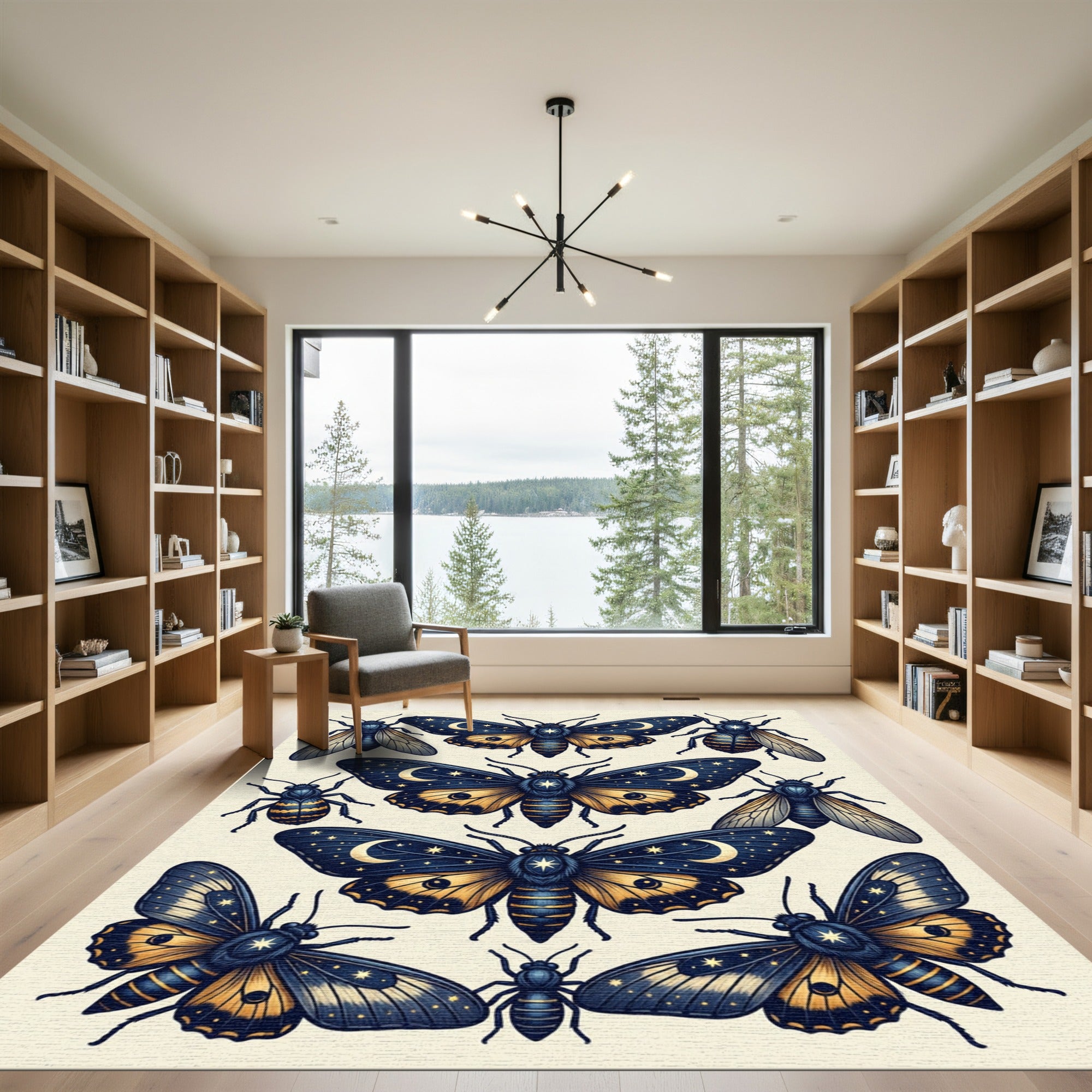 Celestial Gold Moon Butterfly Night Rug