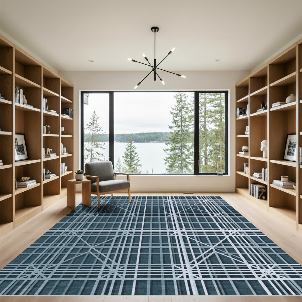 Muted Teal Geometric Lattice Rug