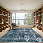 Muted Teal Geometric Lattice Rug