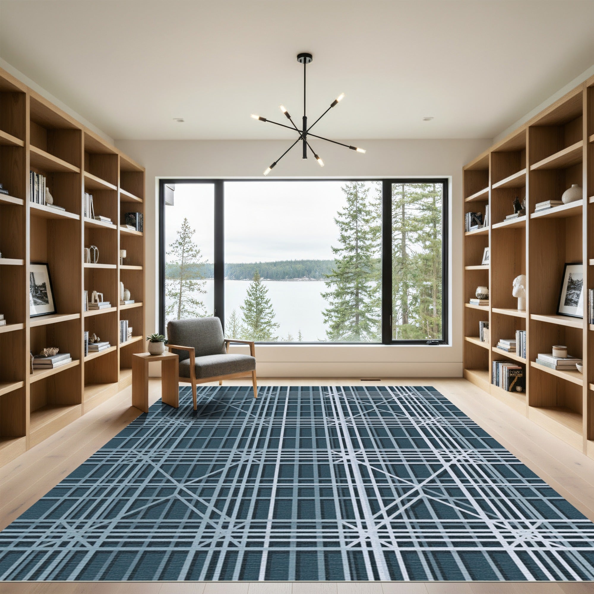 Muted Teal Geometric Lattice Rug